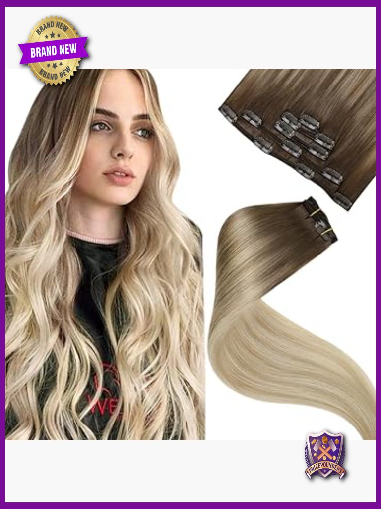20 Inch Clip In Hair Extensions Real Human Hair Balayage Ombre 5pcs 80g